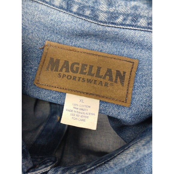Vtg Magellan Shirt Mens XL Hunting Rifle Pistol Blue Denim Button Down Patch - Picture 9 of 10